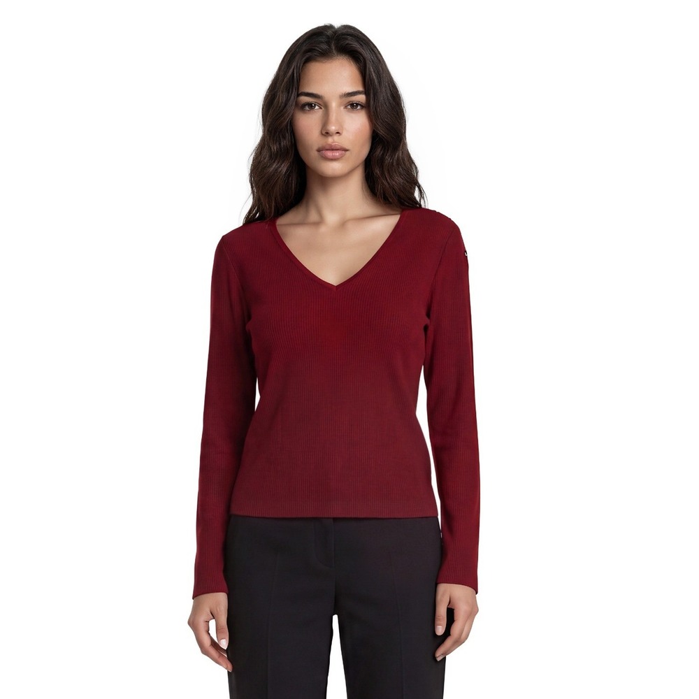 Lauren Ralph Lauren 100% Cotton Top Women's Size Medium Red Shoulder Button Knit